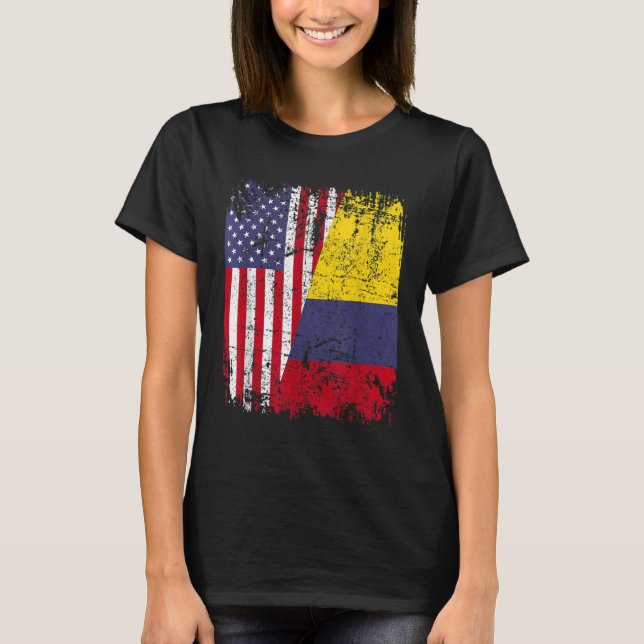 Camiseta RAÍCES COLOMBIANOS Bandera MEDIA Americana COLOMBI (Anverso)