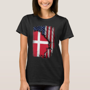 Camiseta Raíces danesas Media bandera estadounidense Patrió