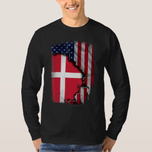 Camiseta Raíces danesas Media bandera estadounidense Patrió