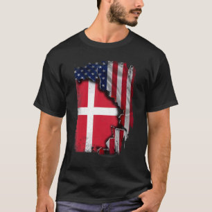 Camiseta Raíces danesas Media bandera estadounidense Patrió