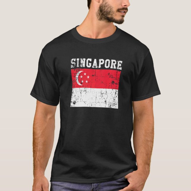 Camiseta Raíces de Singapur con bandera de Singapur retro v (Anverso)