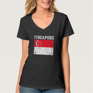 Camiseta Raíces de Singapur con bandera de Singapur retro v