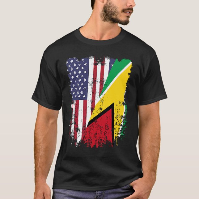 Camiseta Raíces guyanesas Media bandera americana Bandera d (Anverso)