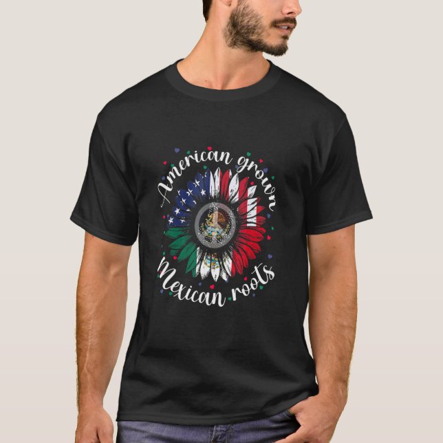 Camiseta Raíces mexicanas crecidas de Estados Unidos Cinco  (Anverso)