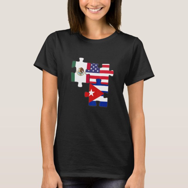 Camiseta Raíces Mexicanas Y Cubanas Más Bandera Estadounide (Anverso)