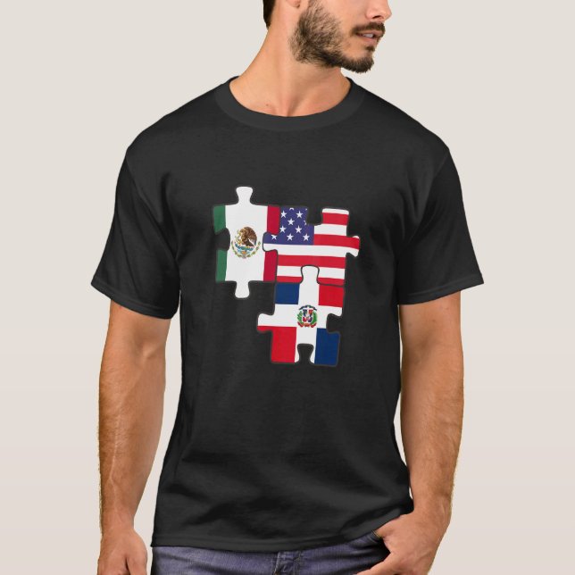 Camiseta Raíces Mexicanas Y Dominicanas Más Bandera Estadou (Anverso)