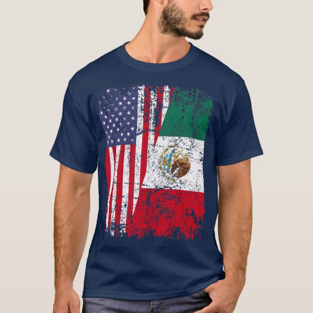 Camiseta RAÍCES MEXICANOS A LA Bandera MEDIANA ESTADOUNIDEN (Anverso)