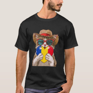 Camiseta Raíces rumanas de Rumania Gato lindo Corazón Bande