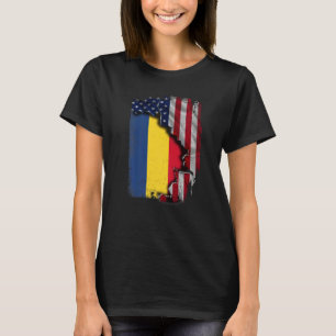 Camiseta Raíces rumanas Media bandera estadounidense Patrió