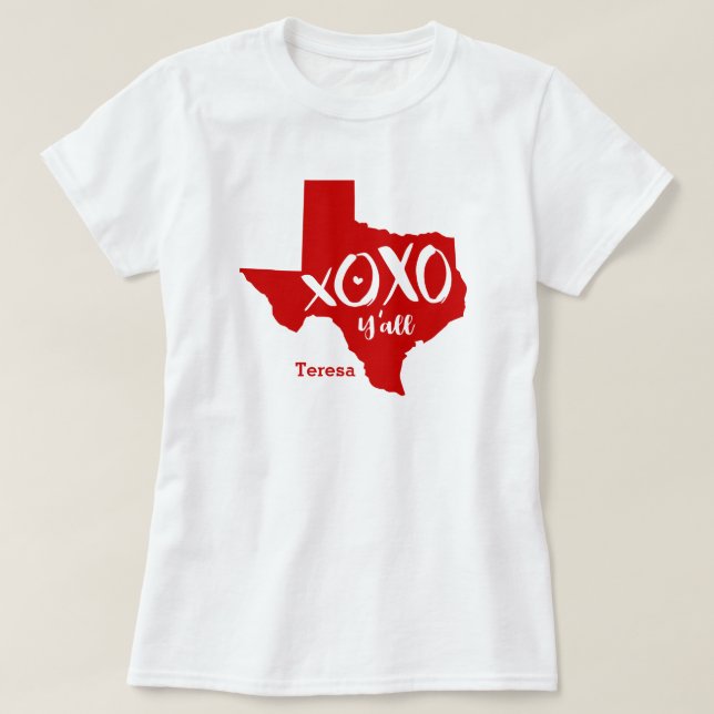 Camiseta Raider Red XOXO, Y'all - Forma de estado de Texas (Diseño del anverso)