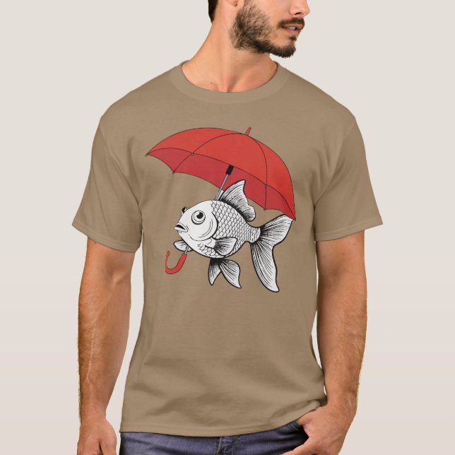 Camiseta Rain or Shine – Fish with Umbrella Funny T-Shirt (Anverso)
