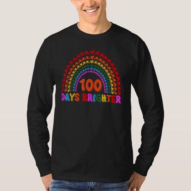 Camiseta Rainbow 100 Days Brighter Teacher Student 100 Days (Anverso)