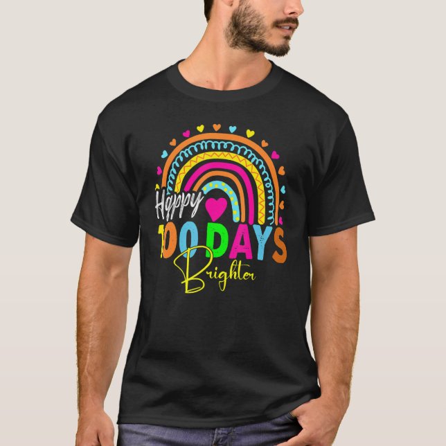 Camiseta Rainbow 100 Days Brighter Teacher Student 100 Days (Anverso)