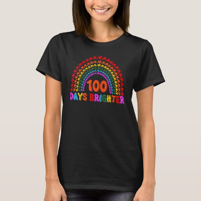 Camiseta Rainbow 100 Days Brighter Teacher Student 100 Days (Anverso)