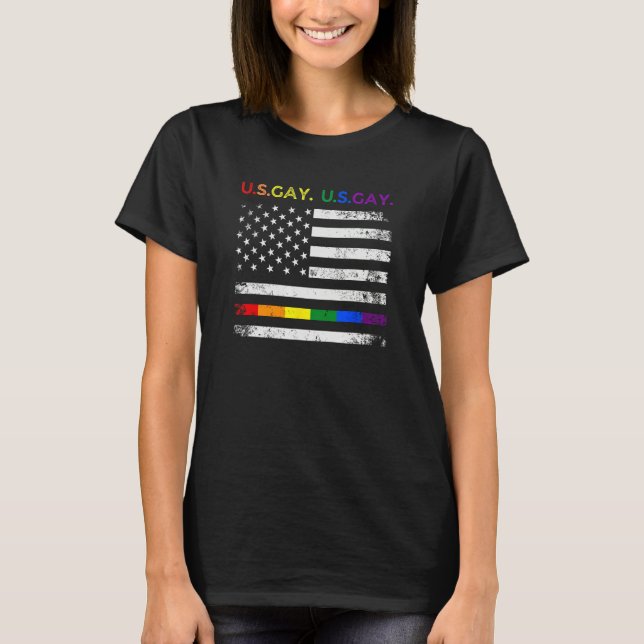 Camiseta Rainbow America Flag LGBTQIA Pride Month   LGBTQ (Anverso)
