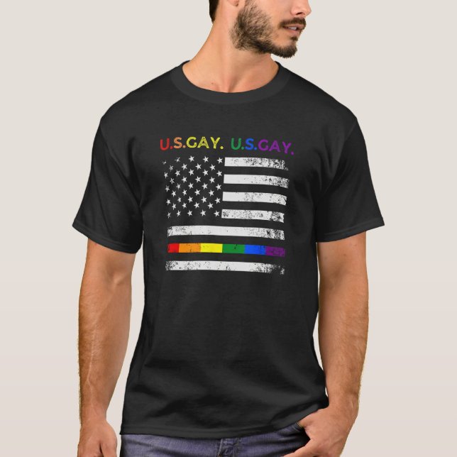 Camiseta Rainbow America Flag LGBTQIA Pride Month   LGBTQ (Anverso)