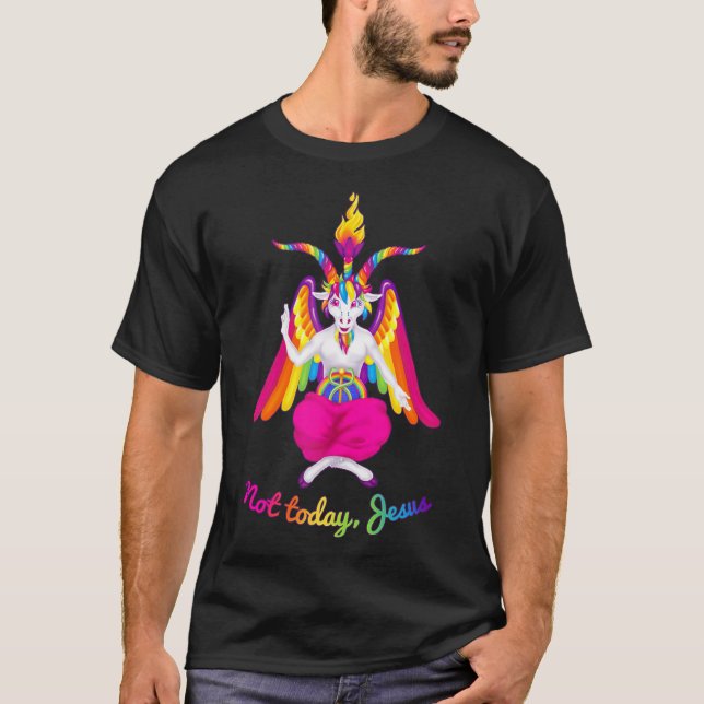 Camiseta Rainbow Baphomet Not Today Jesus Kawaii Hail Satan (Anverso)
