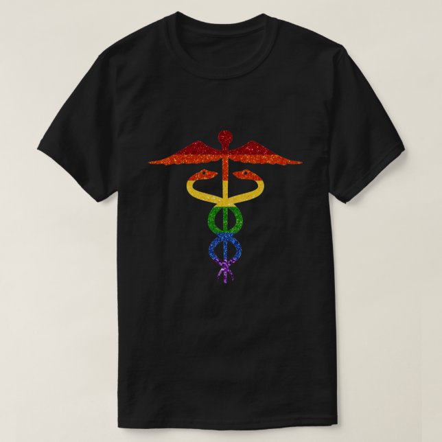 Camiseta Rainbow Caduceus, Purpurina LGBT (Diseño del anverso)