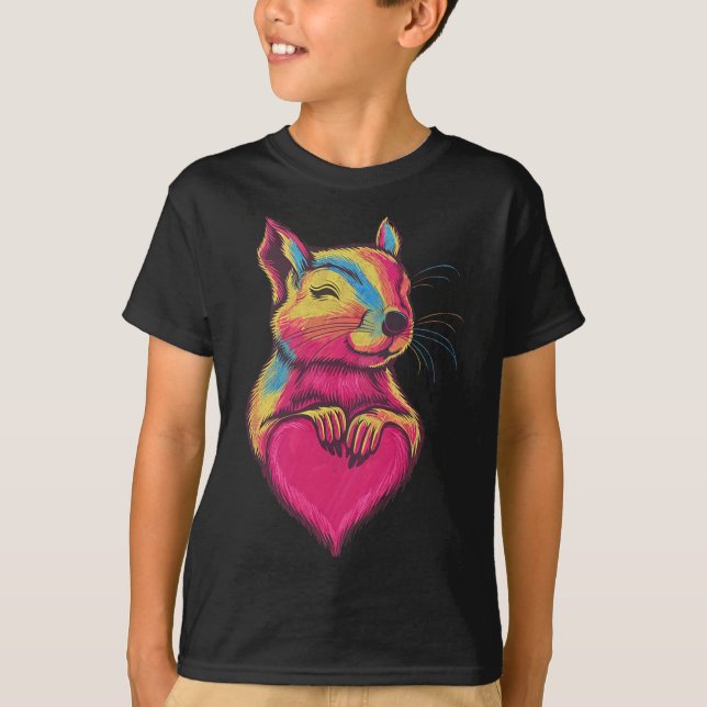 Camiseta Rainbow Cute Squirrel Hugging Valentine Heart Love (Anverso)
