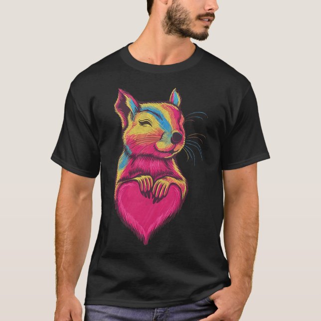 Camiseta Rainbow Cute Squirrel Hugging Valentine Heart Love (Anverso)