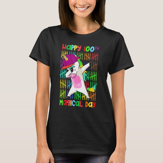Camiseta Rainbow Dabbing Unicorn 100 Days Happy 100th Magic (Anverso)
