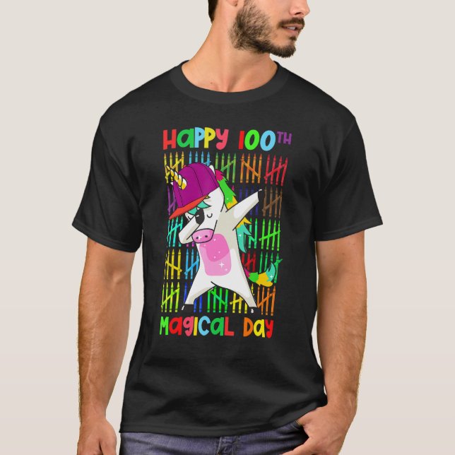 Camiseta Rainbow Dabbing Unicorn 100 Days Happy 100th Magic (Anverso)