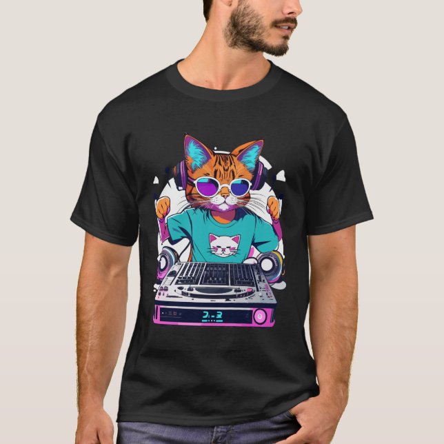 Camiseta Rainbow, DJ de un gato (Anverso)
