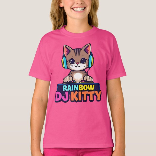 Camiseta RAINBOW DJ KITTY - Gato vibrante (Anverso)