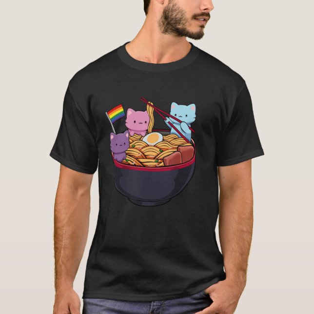 Camiseta Rainbow Flag Cats Ramen Anime Gay Pride Month LGBT (Anverso)