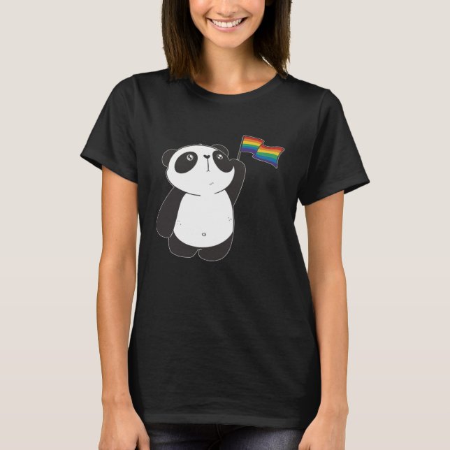 Camiseta Rainbow Flag Panda Cute Pansexual LGBTQ Gay Pride  (Anverso)