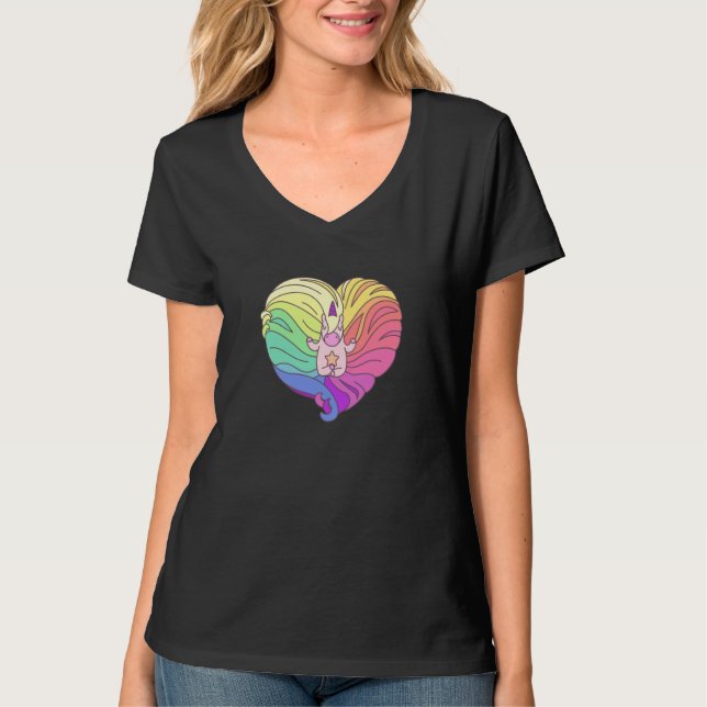 Camiseta Rainbow Hair Heart Yoga Unicorn (Anverso)