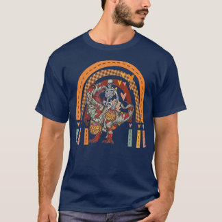Camiseta Rainbow Halloween Skeleton Riding Mummy Dinosaur T
