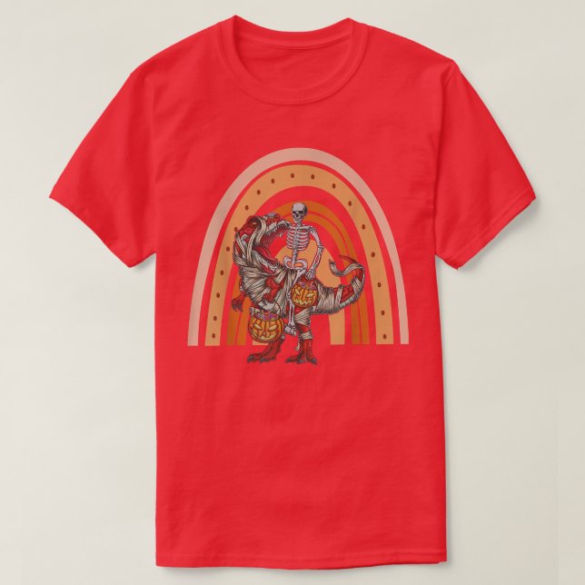 Camiseta Rainbow Halloween Skeleton Riding Mummy Dinosaur T (Diseño del anverso)