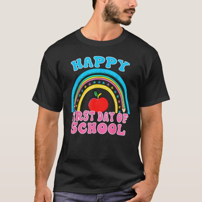 Camiseta Rainbow Happy First Day Of School Teacher Kid Back (Anverso)