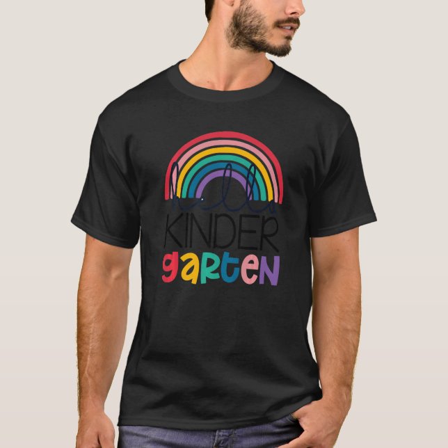 Camiseta Rainbow Hello Kindergarten Back To School Teacher  (Anverso)
