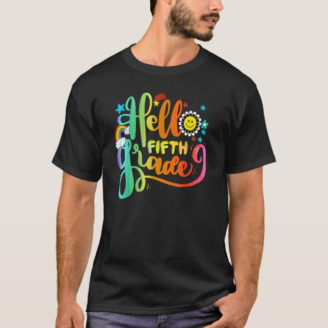 Camiseta Rainbow Hello Maacher de 5º grado de vuelta T (Anverso)