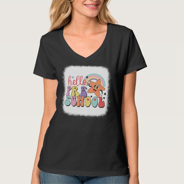 Camiseta Rainbow Hello Profesor de Preescolar First Day (Anverso)