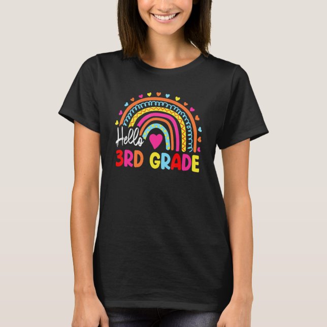 Camiseta Rainbow Hello tercer grado de vuelta a la escuela  (Anverso)
