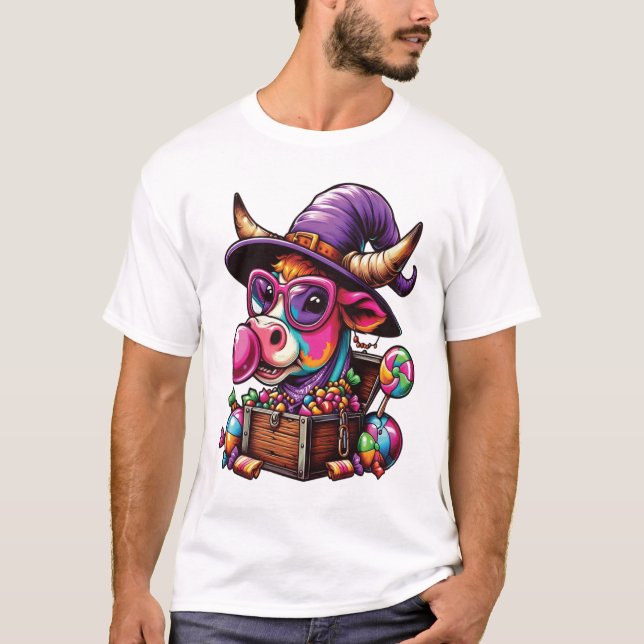 Camiseta Rainbow Highland Cow Halloween (Anverso)