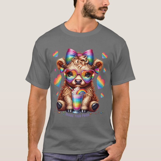 Camiseta Rainbow Highland Cow Pride Celebration Cute Cow Ar (Anverso)