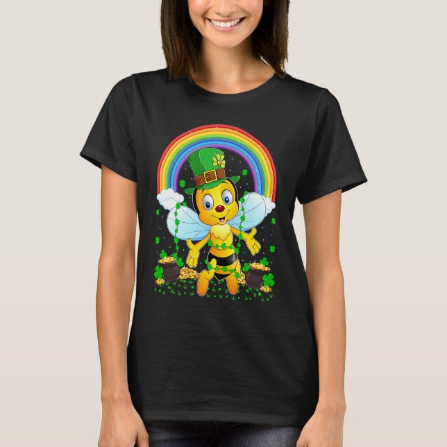 Camiseta Rainbow Irish Shamrock Bumblebee St Patrick's Day (Anverso)