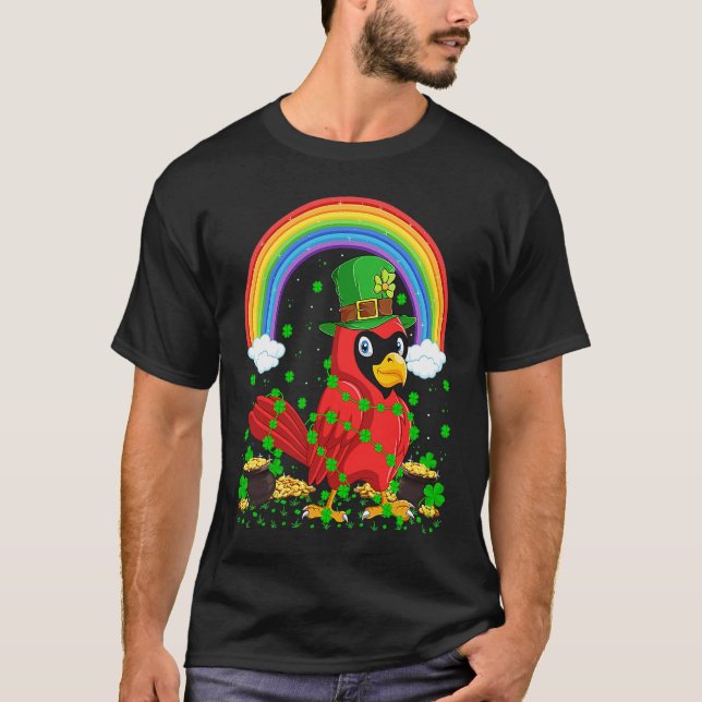 Camiseta Rainbow Irish Shamrock Cardinal Bird St Patrick's  (Anverso)