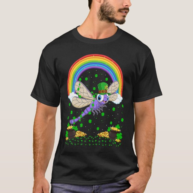Camiseta Rainbow Irish Shamrock Dragonfly St Patrick's Day (Anverso)
