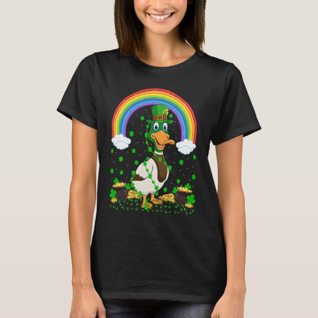 Camiseta Rainbow Irish Shamrock Duck Bird St Patrick's Day (Anverso)