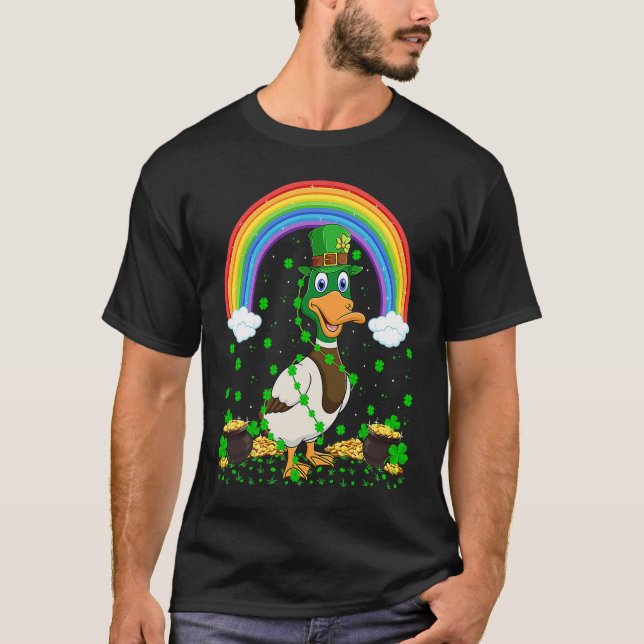 Camiseta Rainbow Irish Shamrock Duck Bird St Patrick's Day (Anverso)