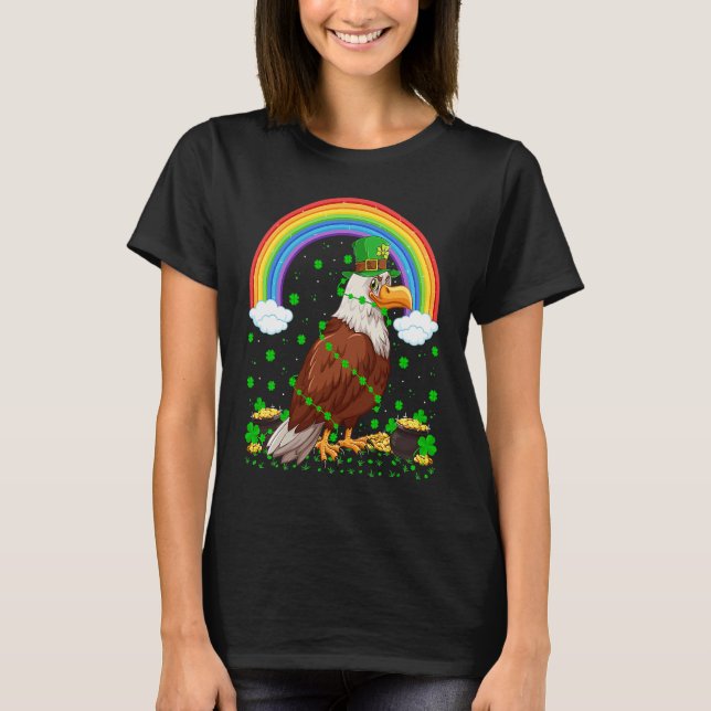 Camiseta Rainbow Irish Shamrock Hawk Bird St Patrick's Day (Anverso)