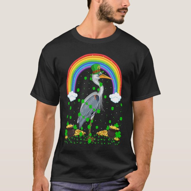 Camiseta Rainbow Irish Shamrock Heron Bird St Patrick's Day (Anverso)