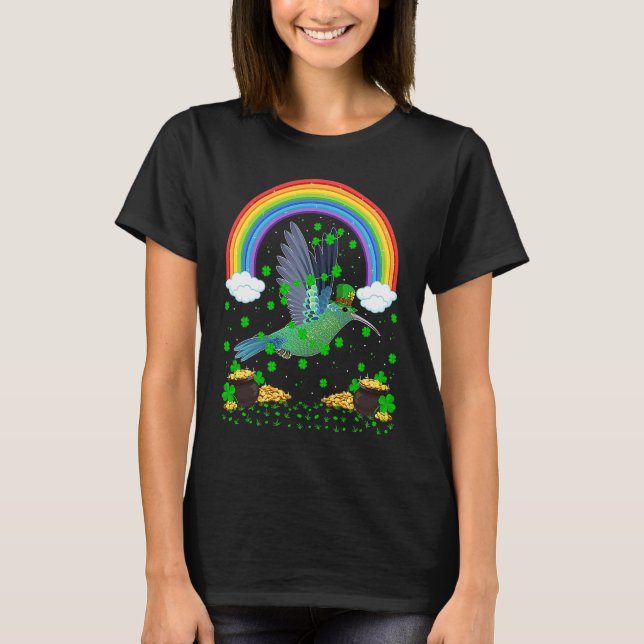 Camiseta Rainbow Irish Shamrock Hummingbird St Patrick's Da (Anverso)