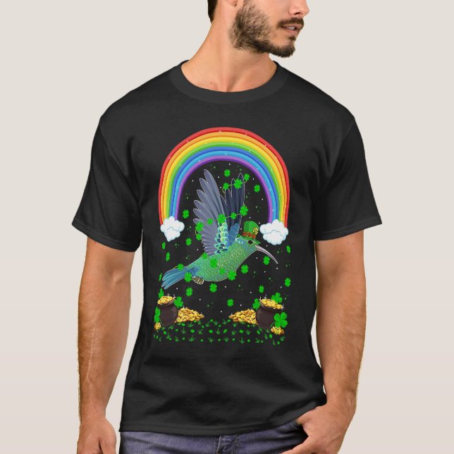 Camiseta Rainbow Irish Shamrock Hummingbird St Patrick's Da (Anverso)