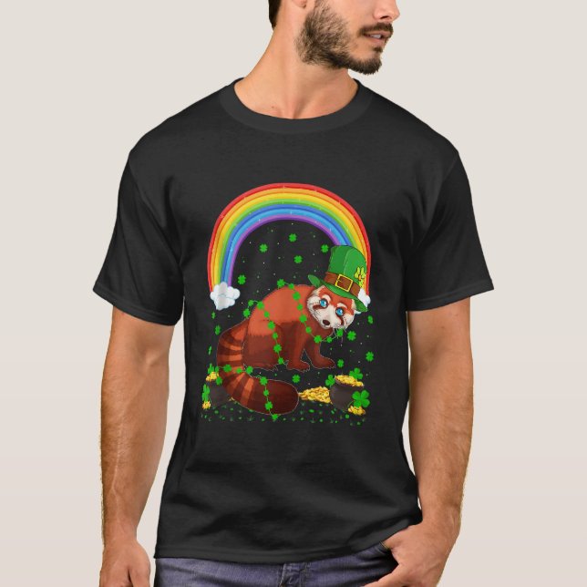 Camiseta Rainbow Irish Shamrock Red Panda St Patrick'S Day (Anverso)